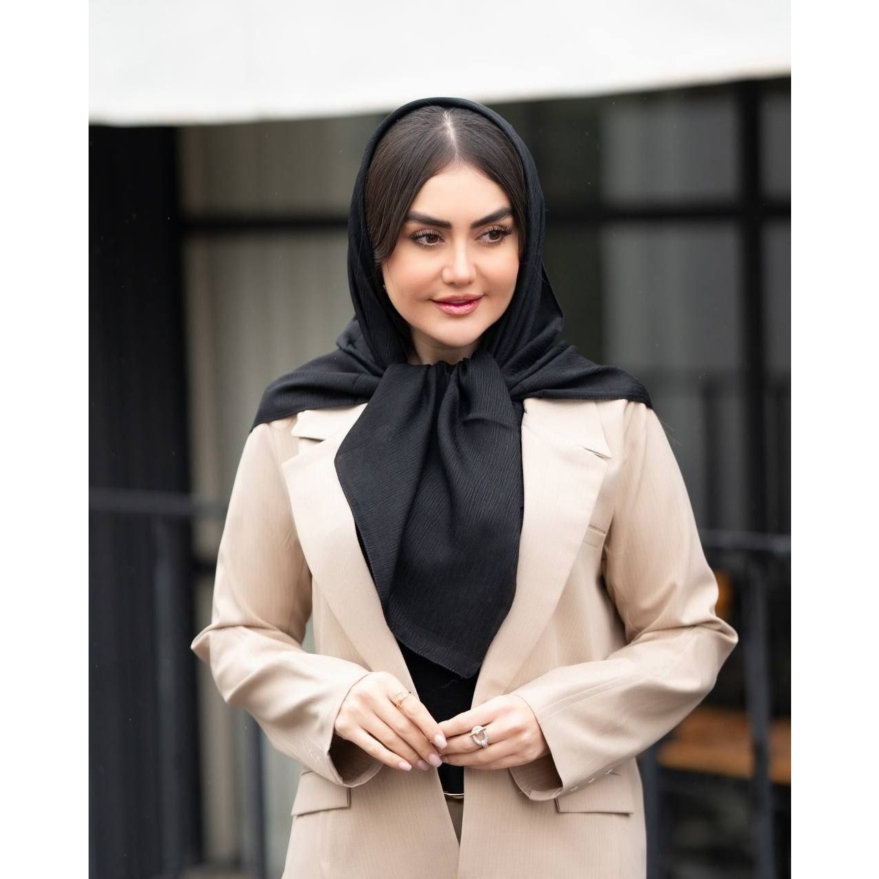 روسری مشکی درختی حاشیه دانتل